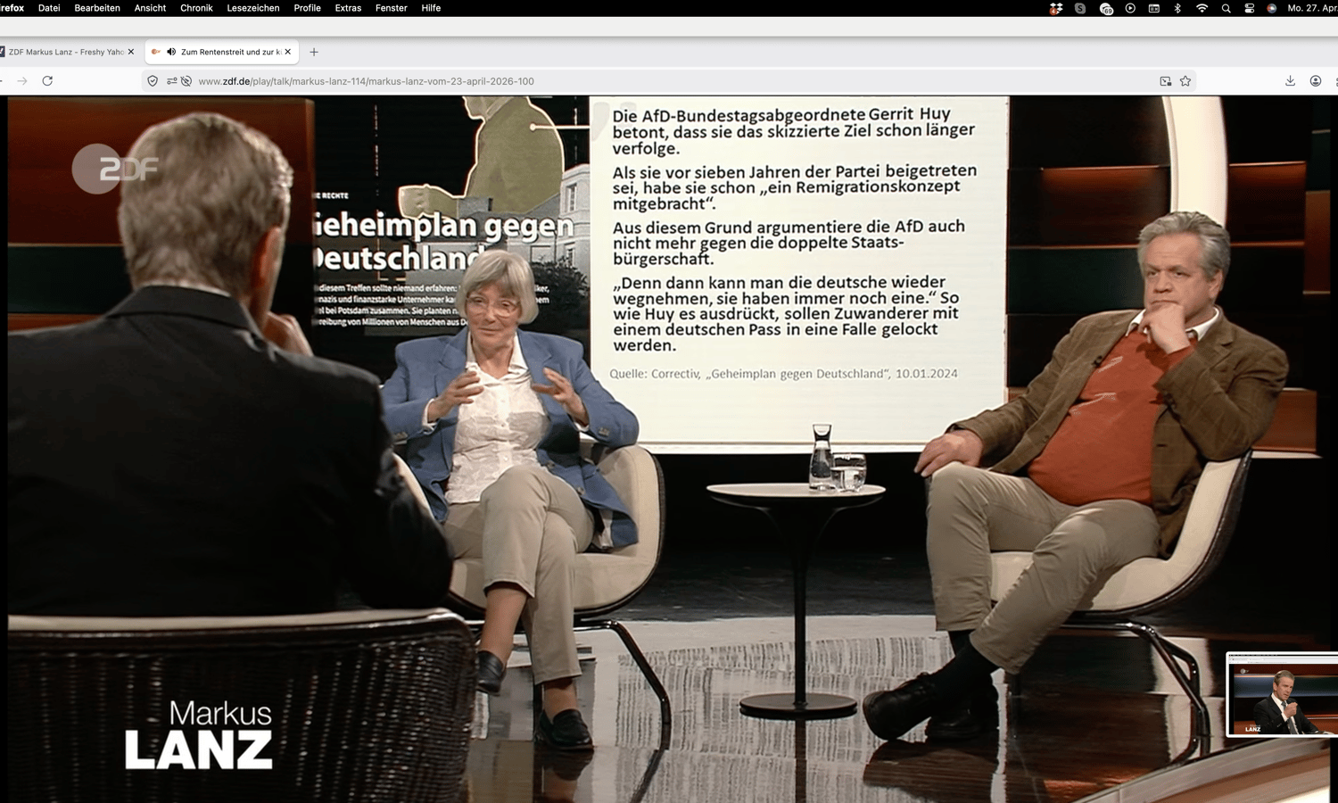 Markus Lanz 23. April — Screenshot / ZDF