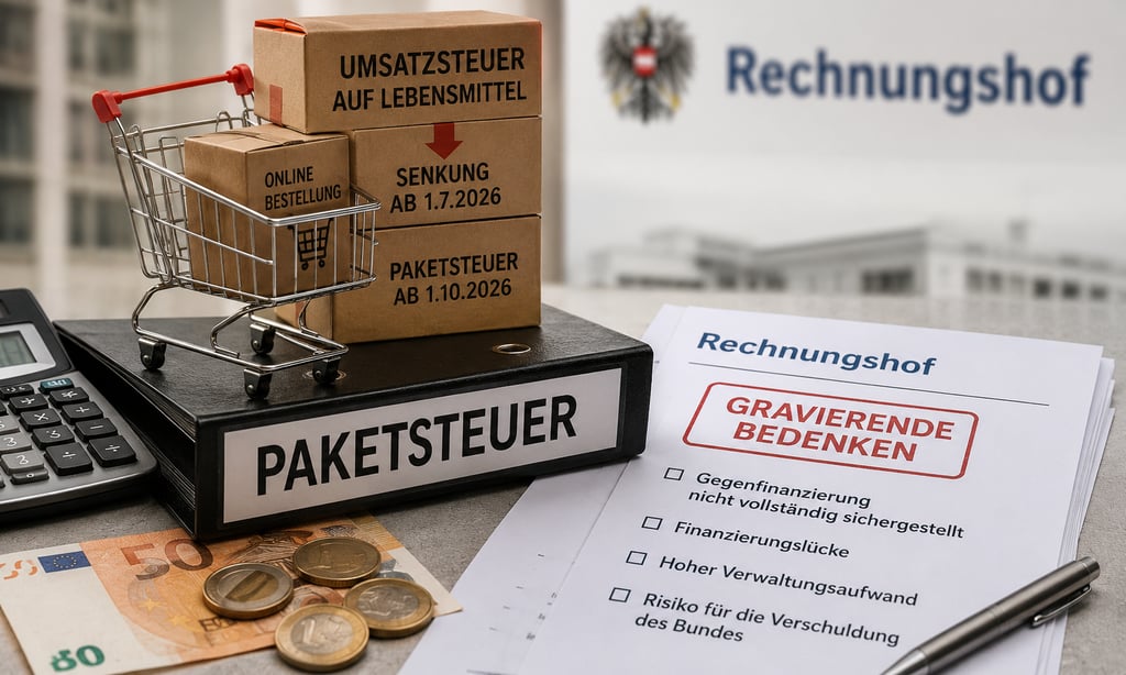 Die neue Paketsteuer steht in der Kritik des Rechnungshofs, denn die geplante Gegenfinanzierung kann die Prüfer nicht überzeugen.