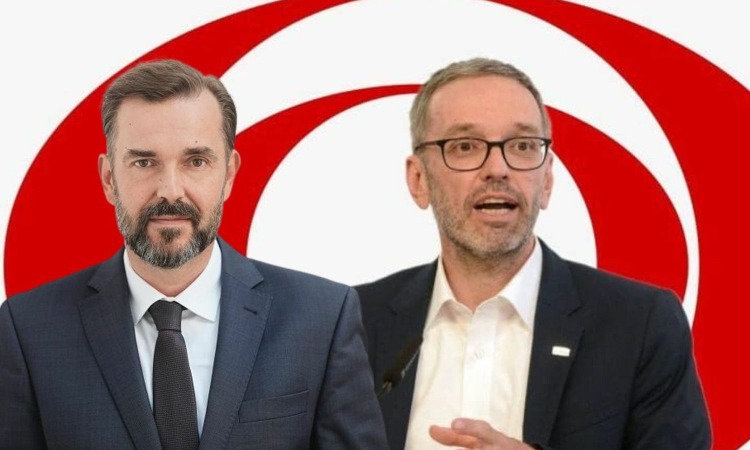 Clemens Pig und Herbert Kickl, ORF — ORF-Logo und Clemens Pig: Rszuka / wikimediacommons.org (CC BY-SA 4.0), Kickl: FPÖ