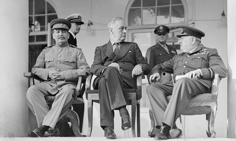 Joseph Stalin, Franklin D. Roosevelt and Winston Churchill, in Teheran, 1943