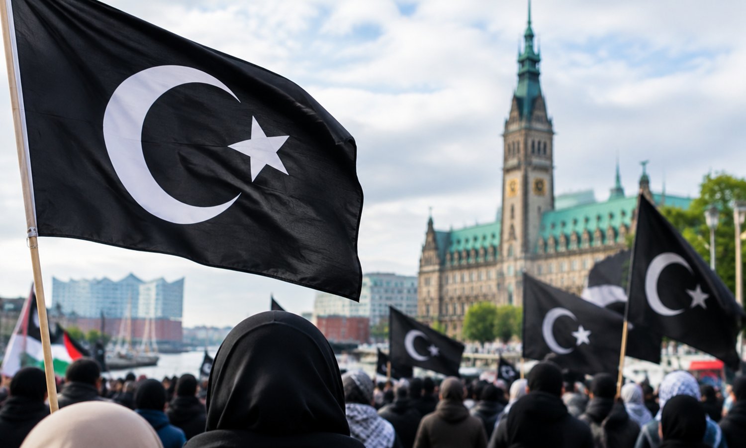 Islamisten fordern Kalifat auf Hamburger Straßen — KI-generiert / Unzensuriert