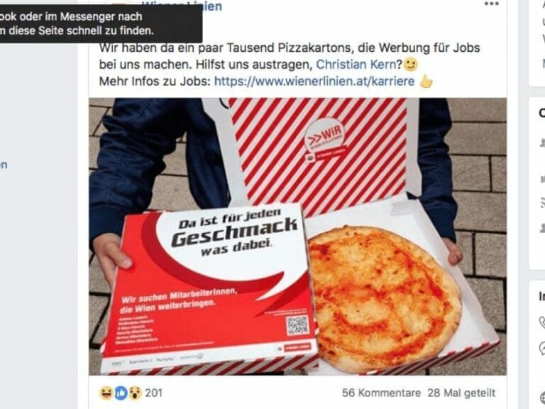 Anspielung auf Pizza-Boten Christian Kern — Bild: Facebook Wiener Linien