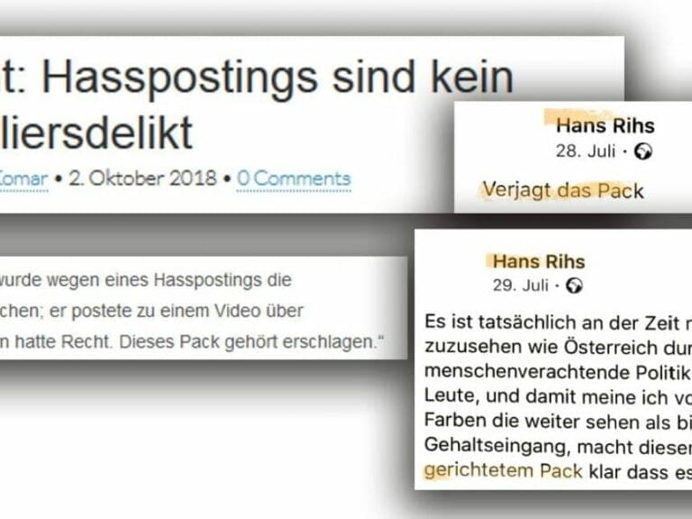 Gewerkschaft verteidigt Hasspostings — Bild: Auszüge aus Strafanzeige und Magazin "Kompetenz"