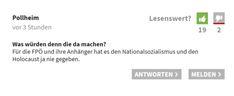 Alle FPÖ-Wähler Holocaust-Leugner? — Bild: Screenshot Forum Kleine Zeitung