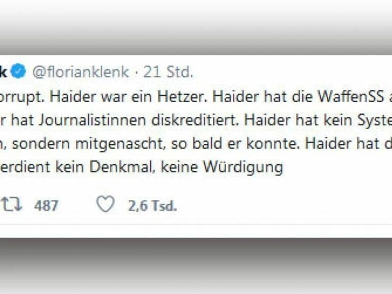 Klenks Entgleisung gegen Jörg Haider — Bild: screenshot Twitter Florian Klenk