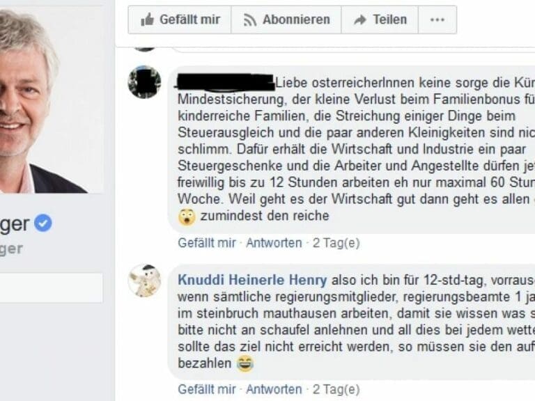 Verachtender Kommentar "schmückt" Öllinger-Seite — Bild: Facebook / Screenshot