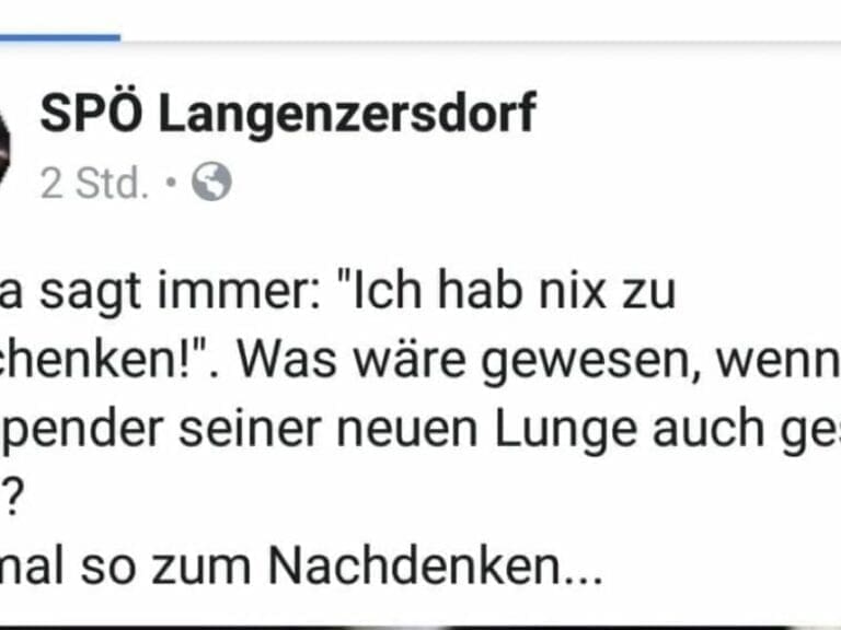 SPÖ gönnt Lauda wohl keine neue Lunge — Bild: SPÖ Langenzersdorf / Screenshot / Facebook