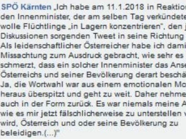 Peinlich: SPÖ-Kärnten erfindet Kickl-Aussage — Bild: SPÖ Kärnten / Screenshot facebook