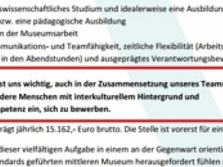 Inländer-Diskriminierung bei Job-Vergabe — Bild: Faksimilie Stellenausschreibung Stadtmuseum Graz