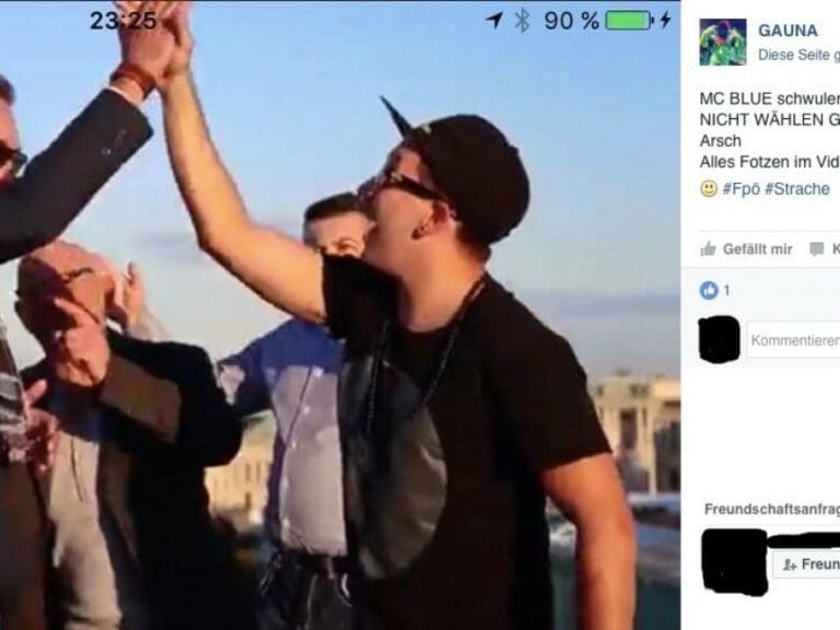 Rapper an FPÖ: "Kommt ins KZ, ich gebe Gas" — Bild: Screenshot Facebook/GAUNA