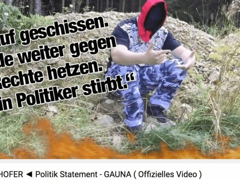 Rapper will hetzen, "bis ein Politiker stirbt" — Bild: Screenshot Gauna Musik / YouTube - Textmontage: Unzensuriert.at