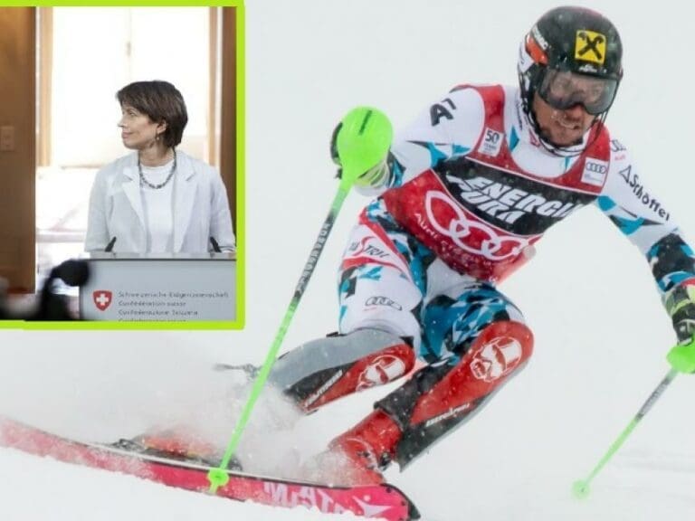 VdB macht sich über unsere Ski-Helden lustig — Bild: rom@nski photo from Rakov Potok, Hrvatska / Wikimedia (CC BY 2.0) bzw. Peter Lechner/HBF - Montage: unzensuriert.at