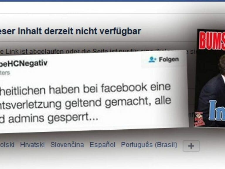 "Blutgruppe HC Negativ" auf Facebook gesperrt — Bild: Screenshots Facebook