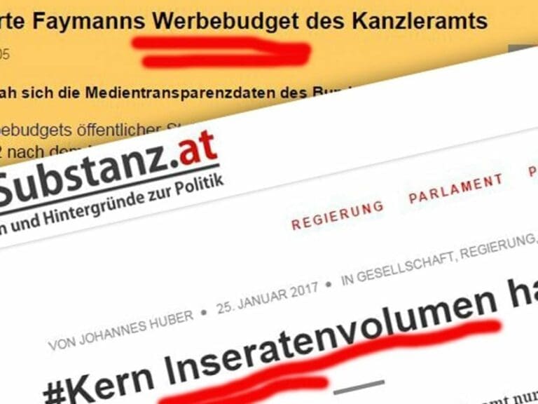Rosstäuscher bejubeln "Sparefroh" Kern — Bild: Screenshots derstandard.at bzw. diesubstanz.at / Montage: unzensuriert.at