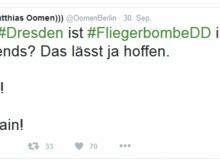 Grün-Politiker fordert Bombardierung Dresdens — Bild: Screenshot Twitter / @OomenBerlin