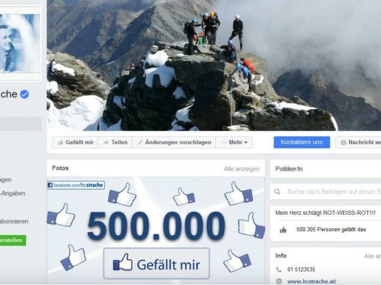HC Strache hat mehr als 500.000 Facebook-Fans — Bild: Screenshot - Facebookseite von HC Strache