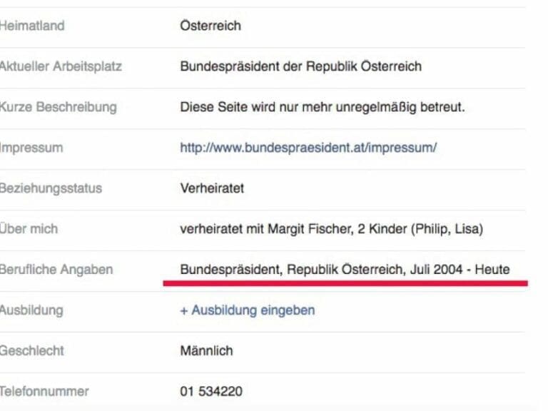 Heinz Fischer ist auf Facebook noch Präsident — Bild: Screenshot Facebook