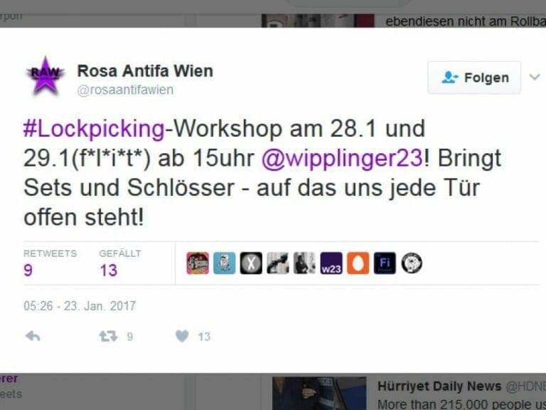 Seminar: Antifa lädt zum Schlösserknacken — Bild: Screenshot Twitter