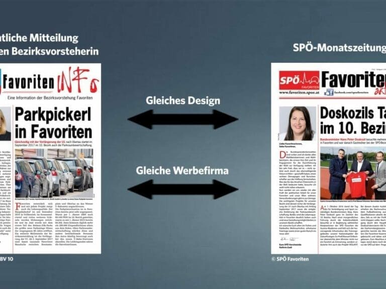 "Amtliche Mitteilung" im SPÖ-Design gedruckt — Bild: Fotomontage FPÖ-Favoriten