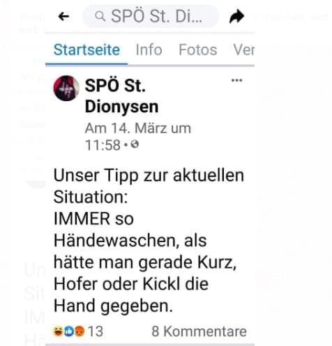 Screenshot / Facebook / SPÖ Dionysen
