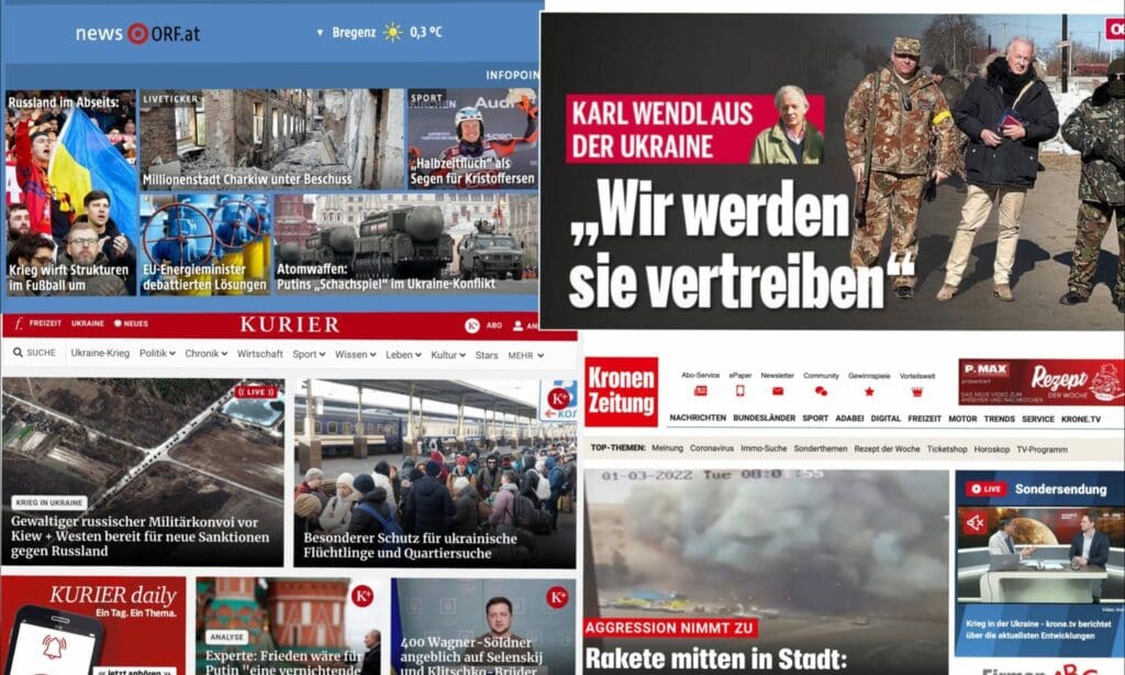 Titelseiten, ORF, Kronen Zeitung, Kurier, oe24