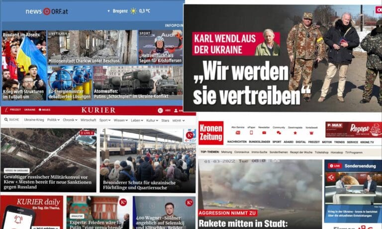 Titelseiten, ORF, Kronen Zeitung, Kurier, oe24 — Screenshot / ORF, Kronen Zeitung, Kurier, oe24