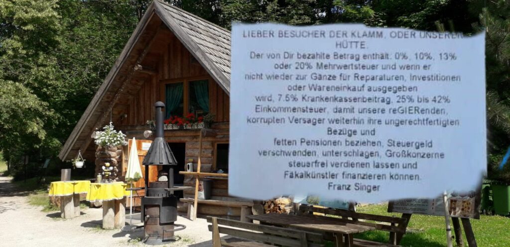 Steinwandklamm-Hütte und Rechnungsbeleg