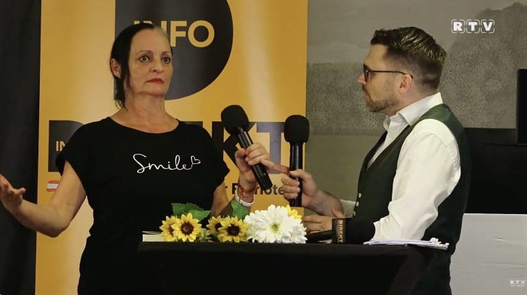 Wut-Wirtin und Michael Scharfmüller — Screenshot / RTV