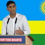 Rishi Sunak und Ruanda-Flagge