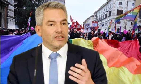 Karl Nehammer und Regenbogen-Fahne