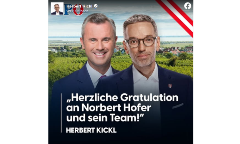 Kickl gratuliert Hofer zu Wahlerfolg — FPOE