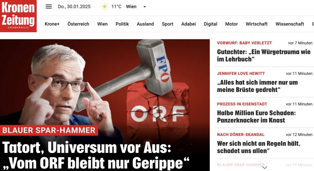 Screenshot, Kronen Zeitung