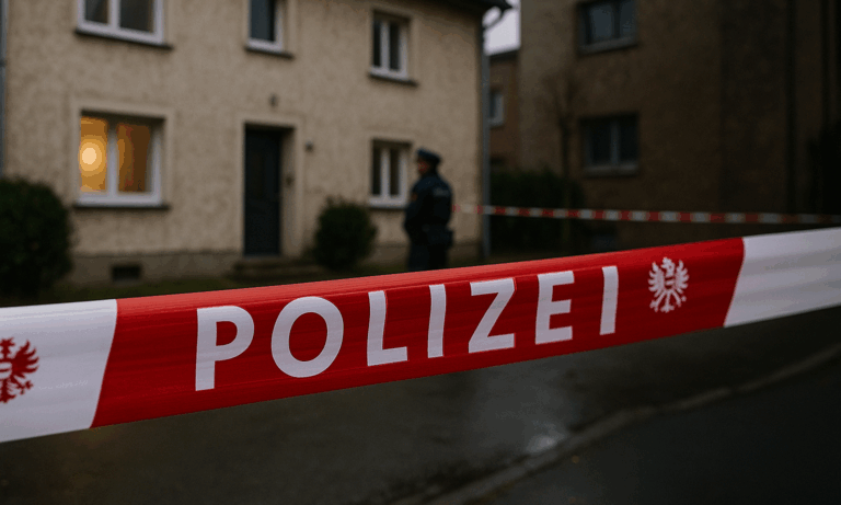 Haus mit Polizeiabsperrung — KI generiertes Bild: openai.com